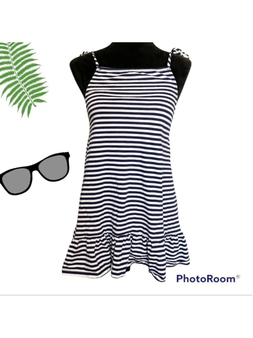 ASOS ruffled hem blue white striped spaghetti strap dress